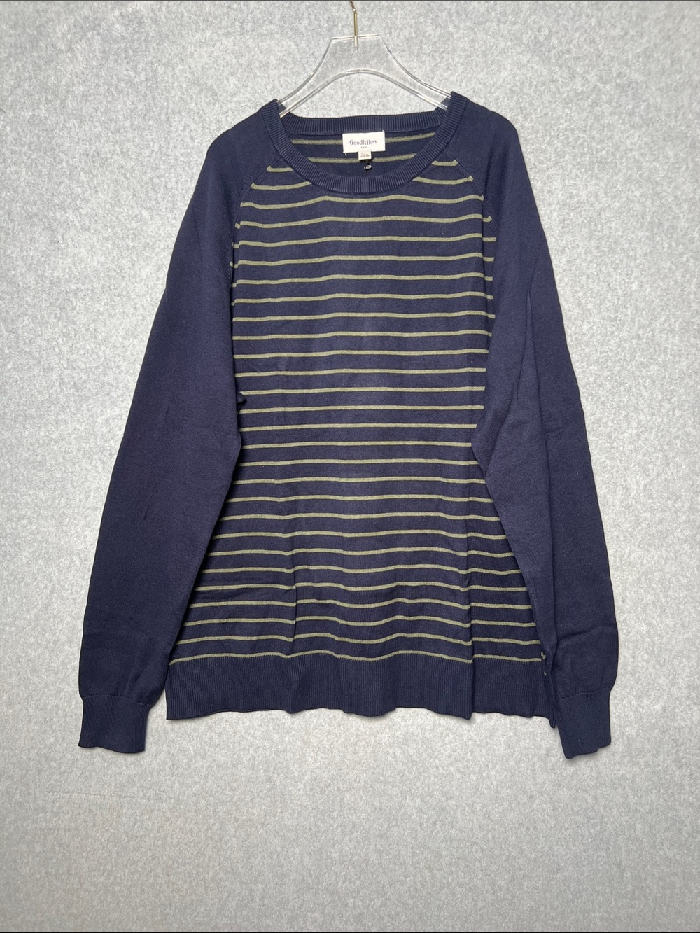 Goodfellow & Co Mens XXL Navy Green Stripe Crewneck Sweater 100% Cotton NWT